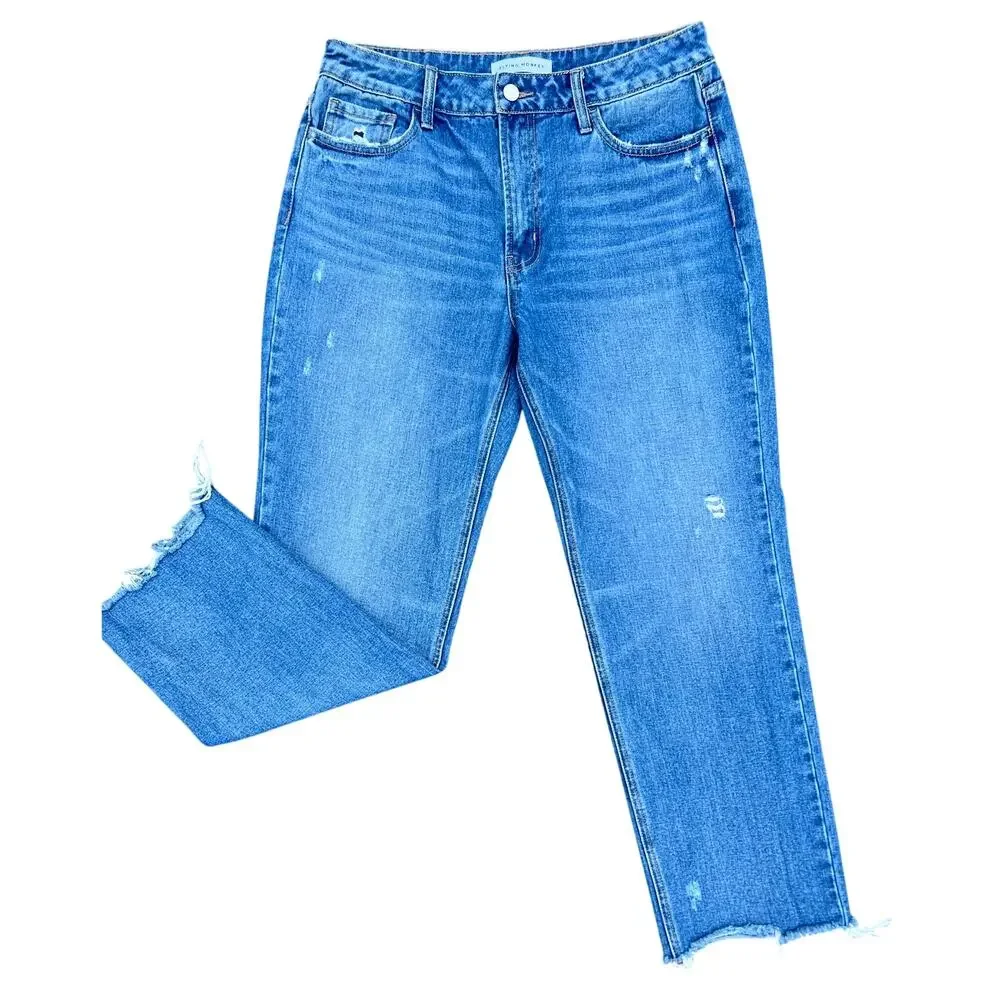 Flying Monkey high rise distressed frayed hems cropped jeans size 28x27 - Picture 1 of 5